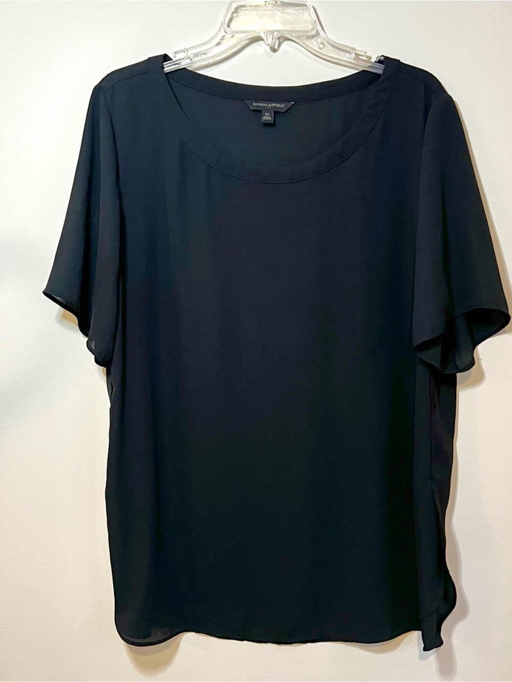 Banana Republic Black Short Sleeve Sheer Blouse Top Size XL